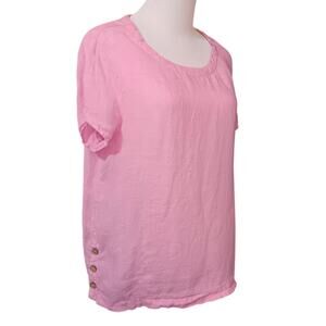 CYNTHIA ROWLEY 100% Linen Top Blouse M Lightweight Pink Summer‎ Layering Natural